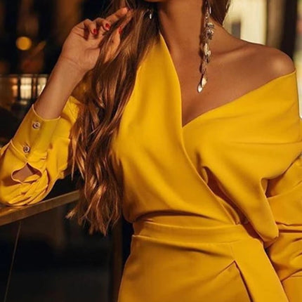 Solid V-Neck Slit Bodycon Dress - Wnkrs
