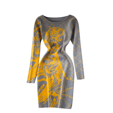 Tiger Printed Sweater Dress for Women - Wnkrs