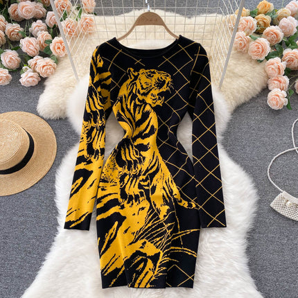 Tiger Printed Sweater Dress for Women - Wnkrs