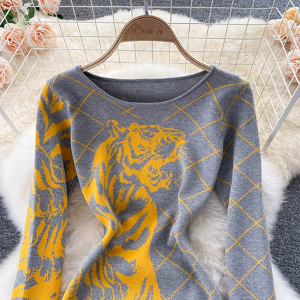 Tiger Printed Sweater Dress for Women - Wnkrs