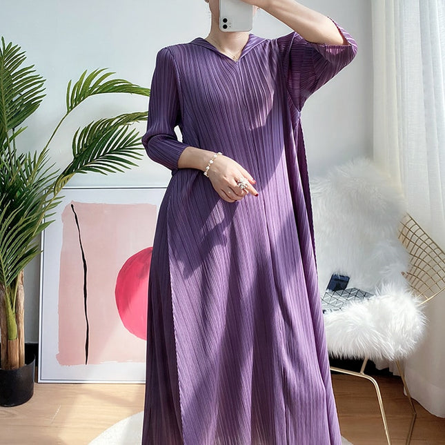 Women's Hooded Pleated Loose Maxi Dress - Wnkrs