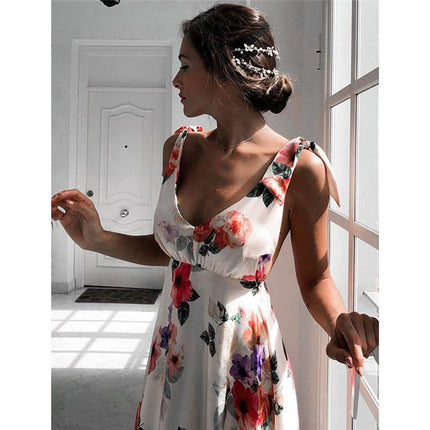 Women's Floral Print Backless Summer Dress - Wnkrs