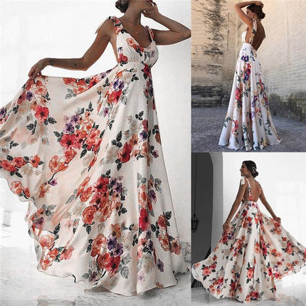 Women's Floral Print Backless Summer Dress - Wnkrs