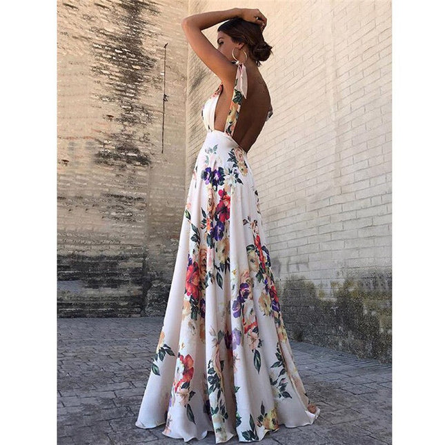 Women's Floral Print Backless Summer Dress - Wnkrs