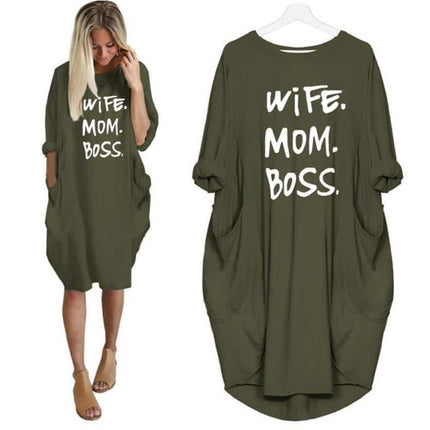 Women's Casual Wife Mom Boss Printed Dress - Wnkrs