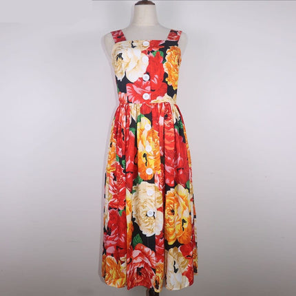 Women's Spaghetti Strap Backless Midi Dress with Floral Print - Wnkrs