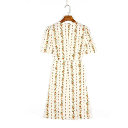 Women's Casual Flower Print V-Neck Short Sleeved Dress - Wnkrs