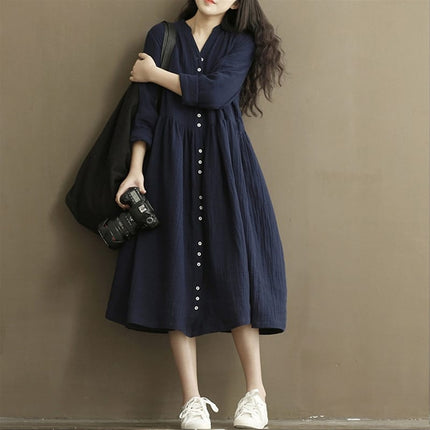 Button Down Linen Tea Women's Dress - Wnkrs