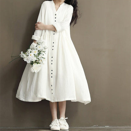 Button Down Linen Tea Women's Dress - Wnkrs