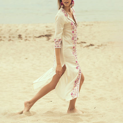 Embroidered Kaftan Midi Dress for Women - Wnkrs