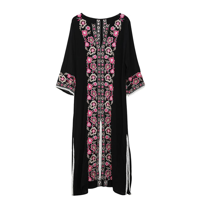 Embroidered Kaftan Midi Dress for Women - Wnkrs