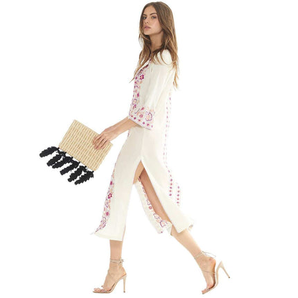 Embroidered Kaftan Midi Dress for Women - Wnkrs