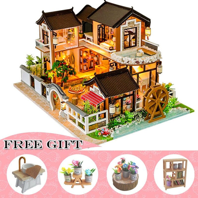 Luxury Miniature Wooden DIY Doll House with Furniture - wnkrs