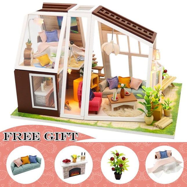 Miniature Modern Style Wooden DIY Doll House with Furniture - wnkrs