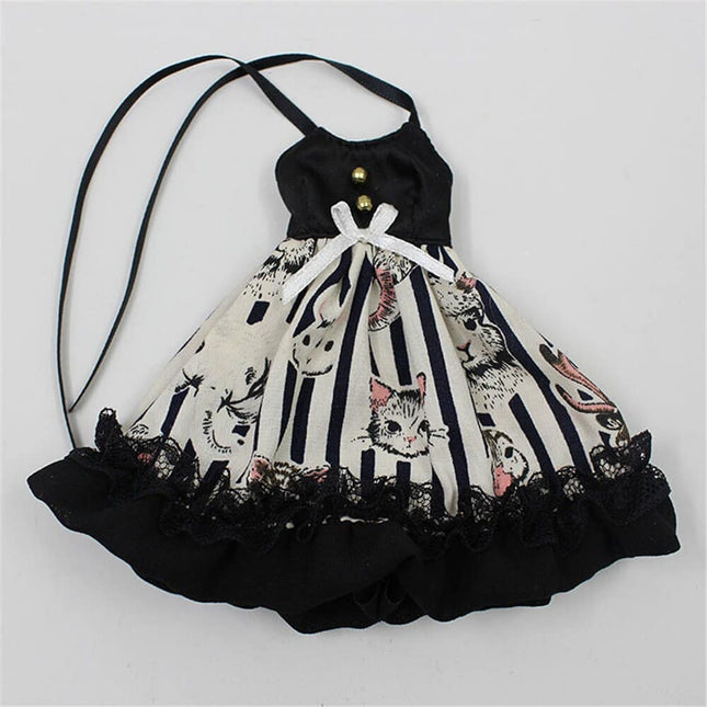Cat Printed Sleeveless Black Dress For 1/6 Doll - wnkrs
