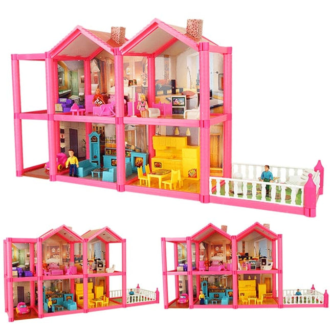 Kid's Large DIY Family Doll House with Miniature Furniture - wnkrs
