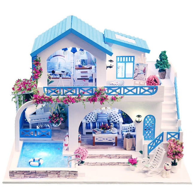 Miniature Wooden DIY Doll House with Swimming Pool - wnkrs