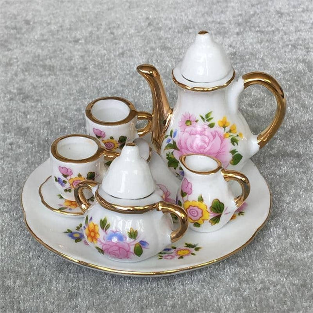 Miniature Floral Patterned Ceramic Tea Set 8 pcs - wnkrs