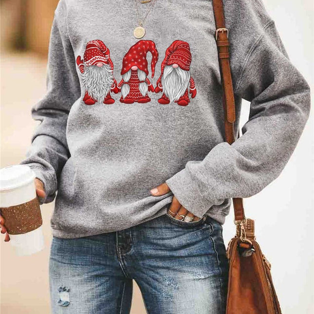 Women's Oversize Grey Pullover with Santa Printed
