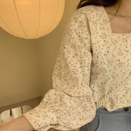 Women's Floral Blouse with Square Collar - Wnkrs