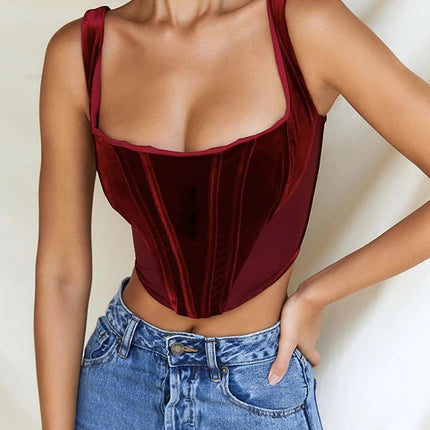 Wine Red Velvet Crop Top for Women - Wnkrs