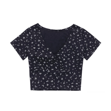 Vintage Floral Printed Cross Crop Top - Wnkrs
