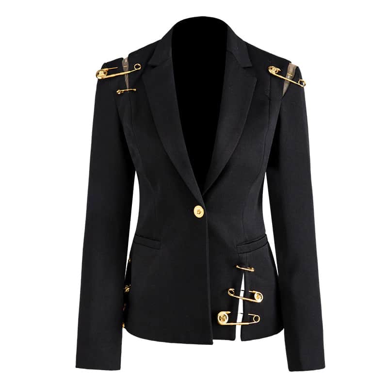 Stylish Black Women's Blazer with Gold Detailing