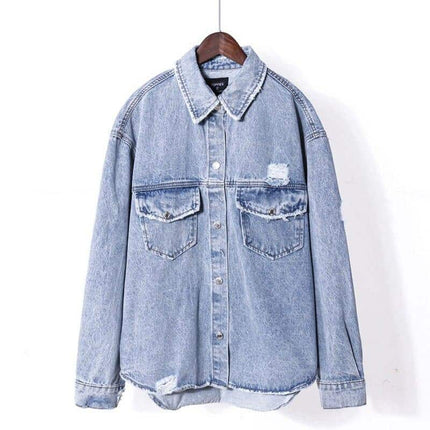 Women's Ripped Loose Denim Jacket - Wnkrs