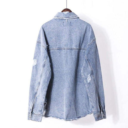 Women's Ripped Loose Denim Jacket - Wnkrs