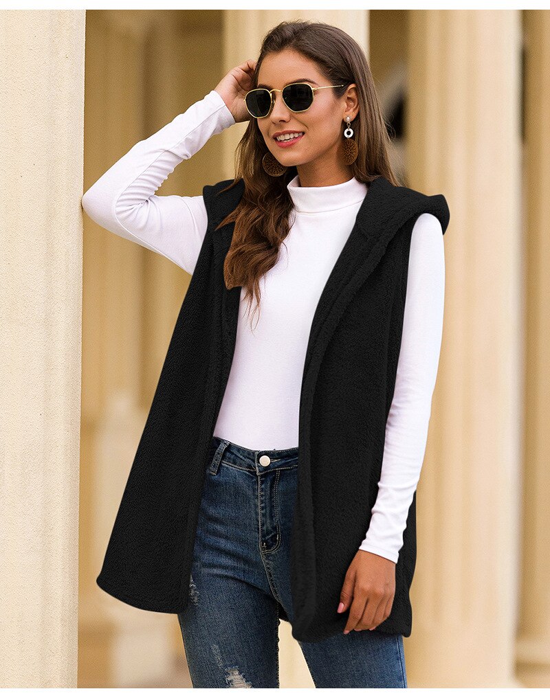 Women's Hooded Fur Sleeveless Jacket