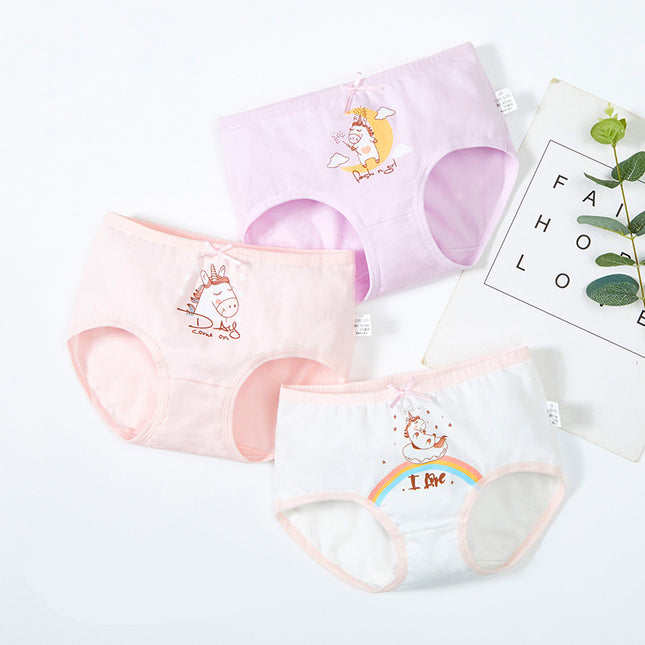 Cute Unicorn Printed Girl's Breathable Panties 3 pcs Set