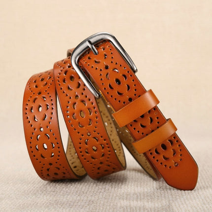 Women’s Wide Carved Genuine Leather Belt - Wnkrs