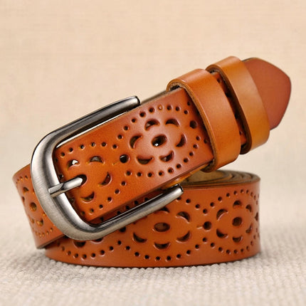 Women’s Wide Carved Genuine Leather Belt - Wnkrs