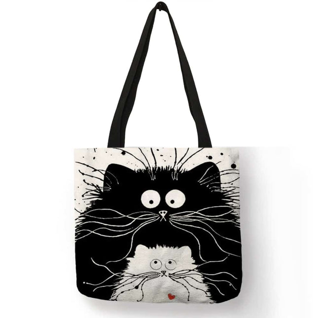 Women's Cartoon Cat Printed Linen Tote Bag