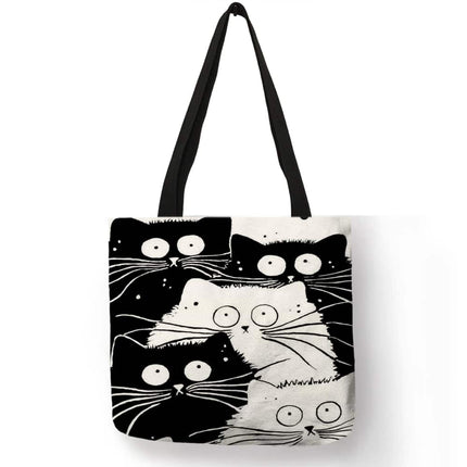 Women's Cartoon Cat Printed Linen Tote Bag - Wnkrs