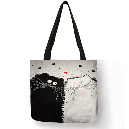 Women's Cartoon Cat Printed Linen Tote Bag - Wnkrs