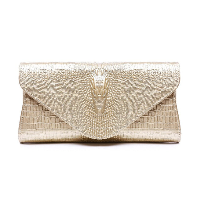 Crocodile Patterned Cow Leather Women's Clutch Bag