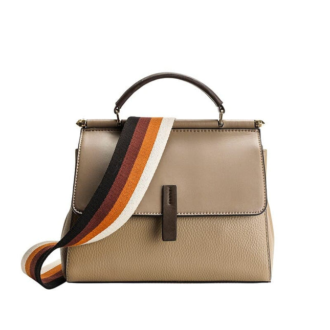 Women's Leather Crossbody Bag with Colorful Strap