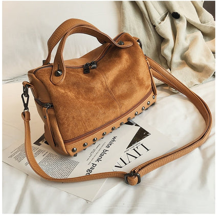 Fashion Top-Handle Bag with Rivets - Wnkrs