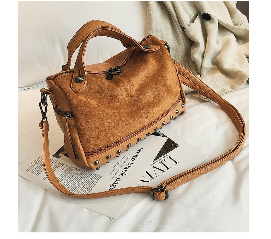Fashion Top-Handle Bag with Rivets