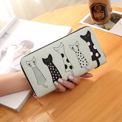 Luxury PU Leather Women Wallet with Zipper with Cat Pattern - Wnkrs