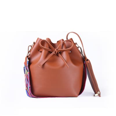 Women's PU Leather Bucket Bag With Colorful Strap