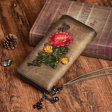 Women's Floral Embroidered Leather Wallet - Wnkrs