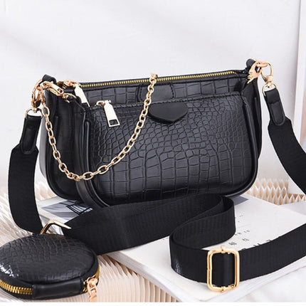 Women's Crocodile Skin Embellished Shoulder Bag with Wallet - Wnkrs