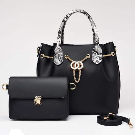 Women's Metal Chain Leather Bag Set - Wnkrs