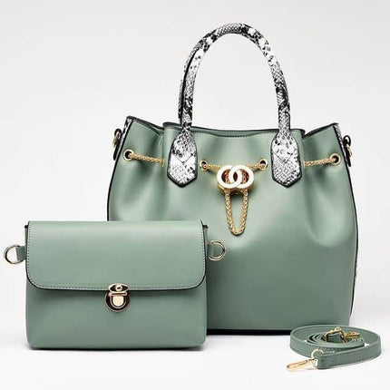 Women's Metal Chain Leather Bag Set - Wnkrs