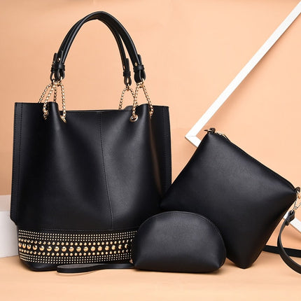 Women's Rivet Handbag 3 Pcs Set - Wnkrs