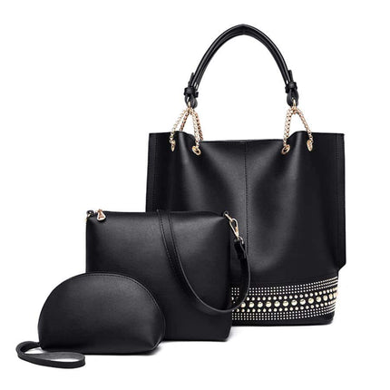 Women's Rivet Handbag 3 Pcs Set - Wnkrs