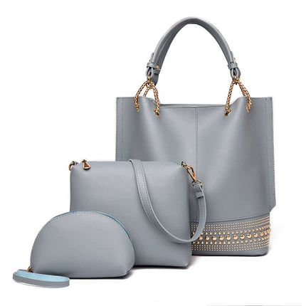 Women's Rivet Handbag 3 Pcs Set - Wnkrs