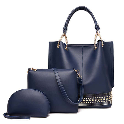 Women's Rivet Handbag 3 Pcs Set - Wnkrs